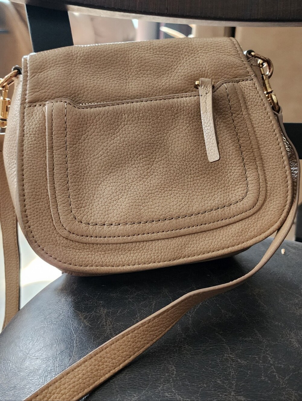 Marc Jacobs Taupe Pebbled Leather Crossbody Saddle Bag